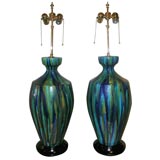 PAIR OF LARGE CERAMIC DRIPPED GLAZE LAMPS