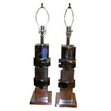 Pair of Stacked Cube Chrome Lamps