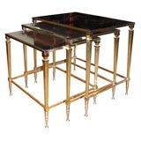 Three 1950s Brass and Glass Nesting Tables Three 1950s Brass and Glass Nesting Tables
