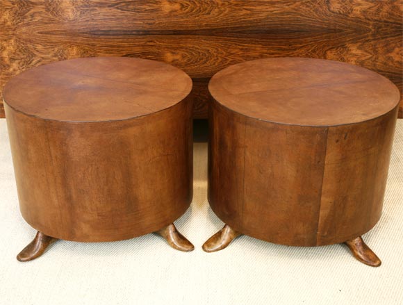 "Footed" Leather Drum Table