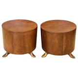 "Footed" Leather Drum Table