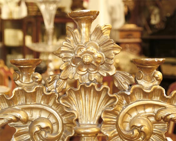 19th Century One Large Italian Carved Giltwood Altar Candelabra For Sale