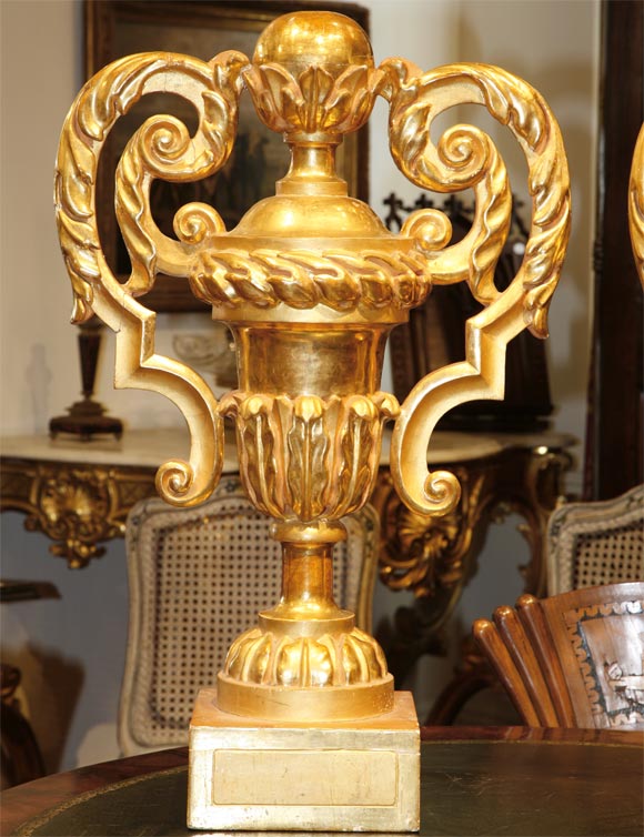 Monumental Pair of Italian Gilt wood Handled Urns