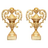 Monumental Pair of Italian Gilt wood Handled Urns
