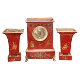 Three Piece Tole  Clock Garniture