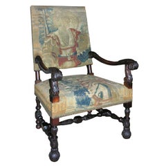 18th c. Tapestry Covered Carved Walnut Armchair