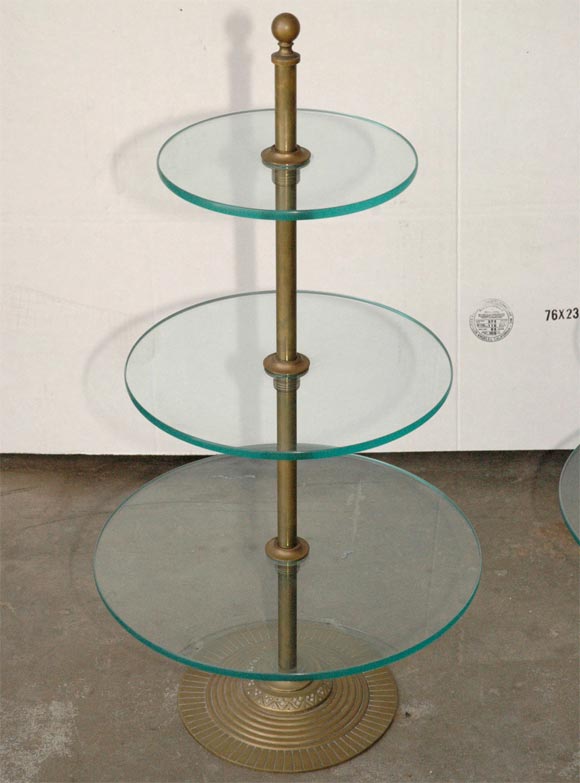 Set of Three Brass and Glass Display Stands