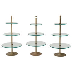 Set of Three Brass and Glass Display Stands