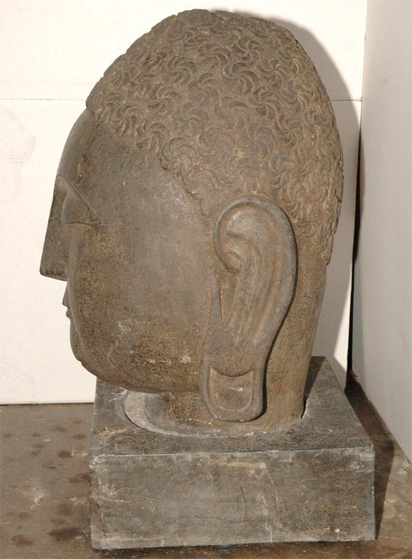 20th Century Carved Stone Buddha Head For Sale