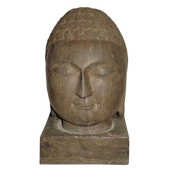 Carved Stone Buddha Head For Sale