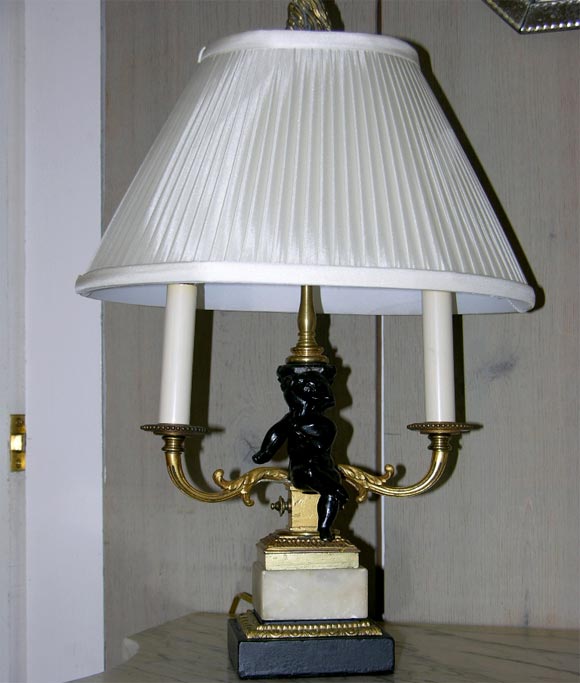 19th Century Bronze and Marble Putti Figural Lamp