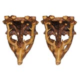 Pair of Glazed Earthenware  "Stag" Brackets.  19th C.