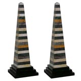 A Pair of Italian Specimen Marble  Grand Tour Obelisks. 19th C.