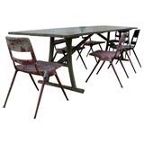 French Folding Farm Table with Metal Top