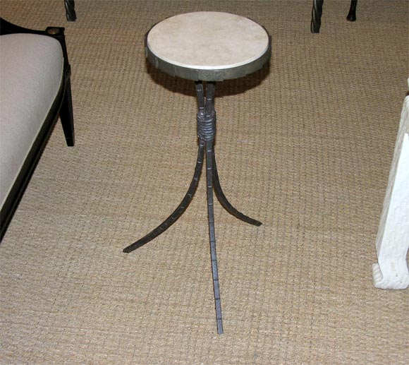 Industial iron cigarette table with limestone top