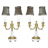 Pair of Louis XVI  White Marble and Gilt Bronze Lamps
