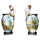 Exceptional Pair of French Art Pottery Vases