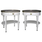 Pair of White Oval Bedside Tables with White Marble Tops