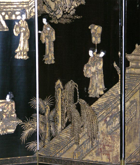 20th Century Carved, Gilded and Polychromed 8-Panel Coromandel Screen