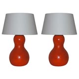 Pair of Mod Orange Ceramic Lamps