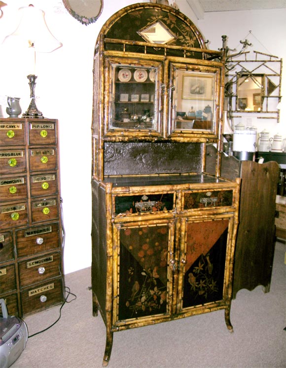 Antique Bamboo and Lacquer Cabinet