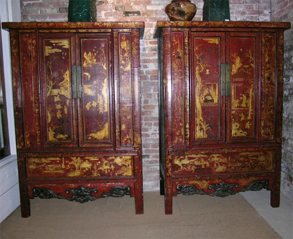 Pair of late 18th Century red lacquer Chinese cabinets