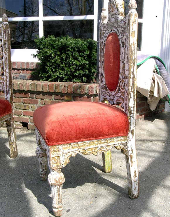 Set of Eight 19th Century Mediterrean wood carved chairs