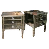 Pair of Mirrored 3-Drawer Nite Stands with Gilt Trim