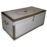 19th Century Brass and White Leather Trunk