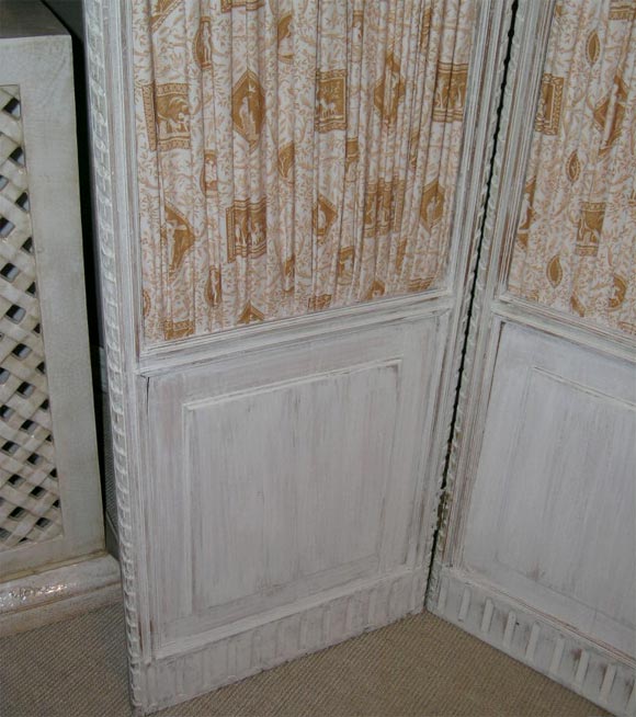 19th Century Grey Painted French 3-Part Fabriced Screen For Sale