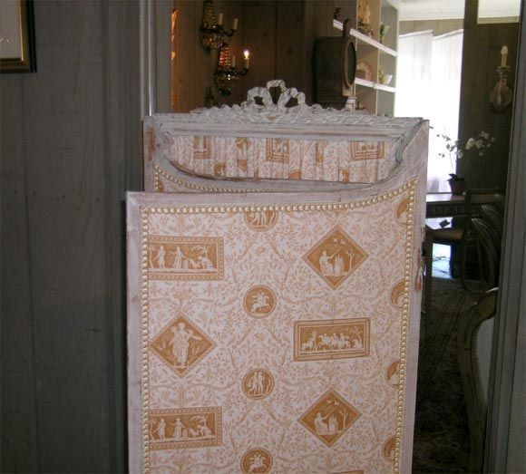 Grey Painted French 3-Part Fabriced Screen For Sale 2