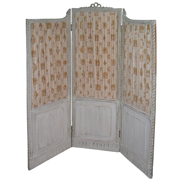 Grey Painted French 3-Part Fabriced Screen For Sale