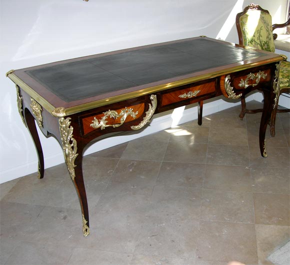 Louis XV Leather Top Bronze Mounted Double Sided Bureau Plat