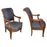 Antique A rare pair of  Empire mahogony armchairs