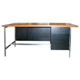 Florence Knoll solid walnut topped desk with cane privacy panel