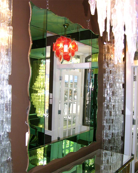 Venetian Mirror With Green Mirrored Frame