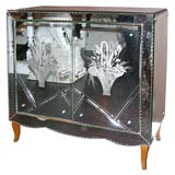Mirrored Two Door Bar With Etched Basket