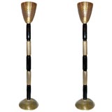 Pair of Gold and Black Barovier e Toso Floor Lamps