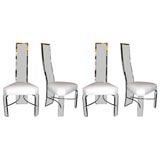 Set of Four Lucite Chairs with White Leather Seats