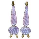Pair of Pink & Gold Murano Glass Lamps