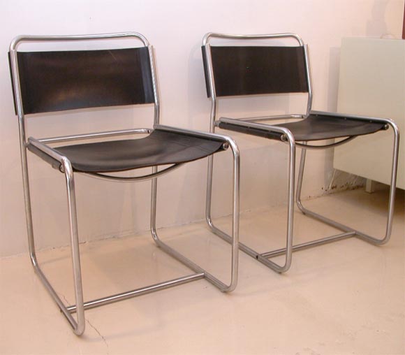 Set of 10 Tubular Stainless and Leather Dining chairs