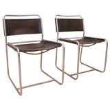Set of 10 Tubular Stainless and Leather Dining chairs