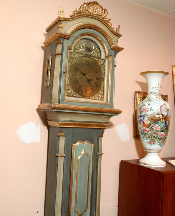 Louis XVI Danish 18th Century Painted and Parcel-Gilt Longcase Clock