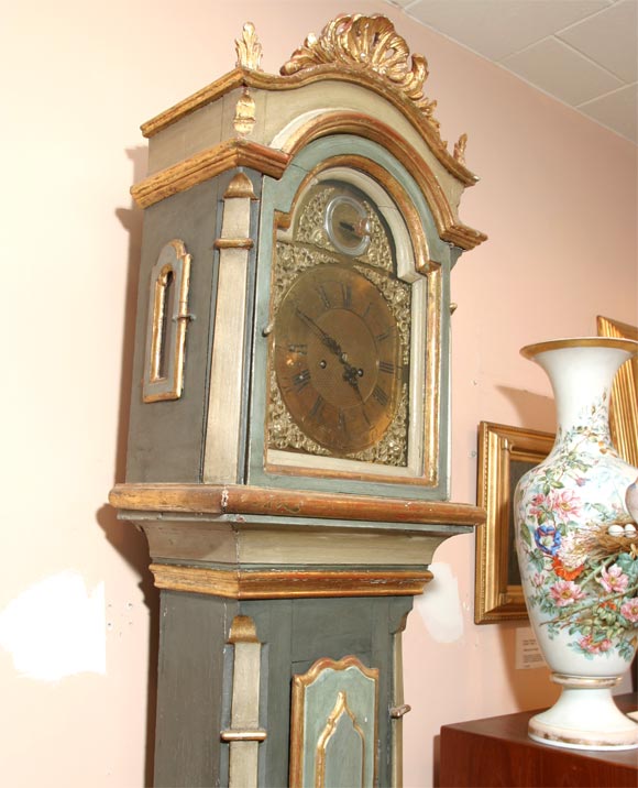 Danish 18th Century Painted and Parcel-Gilt Longcase Clock 3