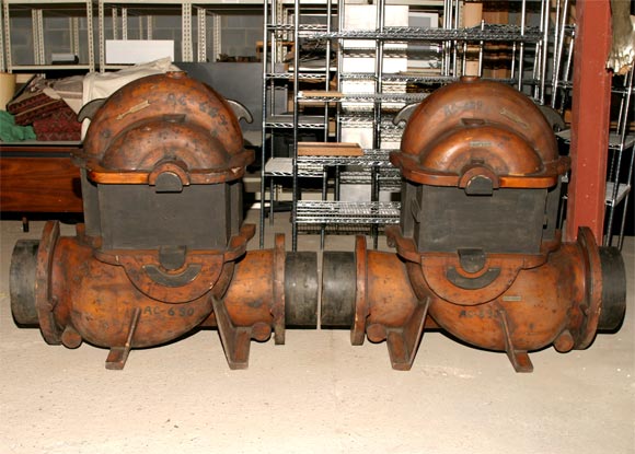 Amazing wooden mold for a water pump, deaccessioned from a 19th century hydropower plant in Upstate New York.   Original condition, old red paint