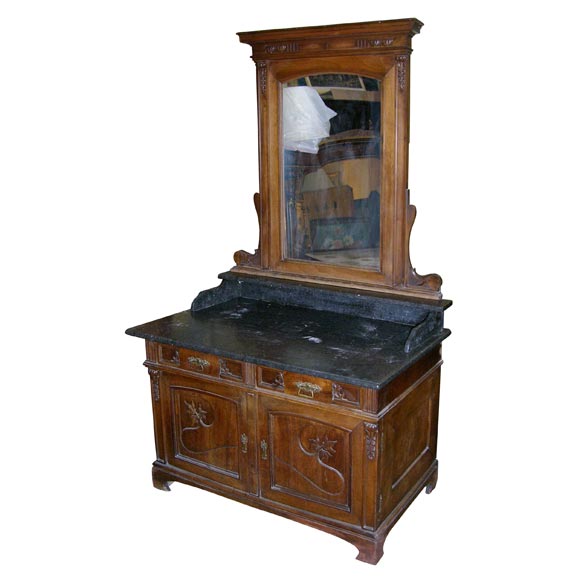 Antique French 2 door Marble top Cabinet For Sale