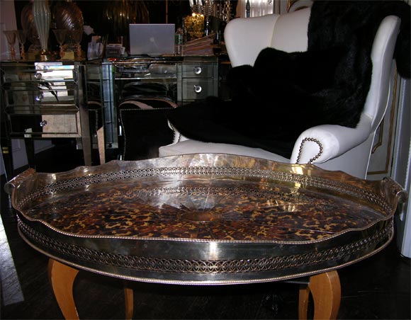 Silver Plate and Faux Tortoise Tray