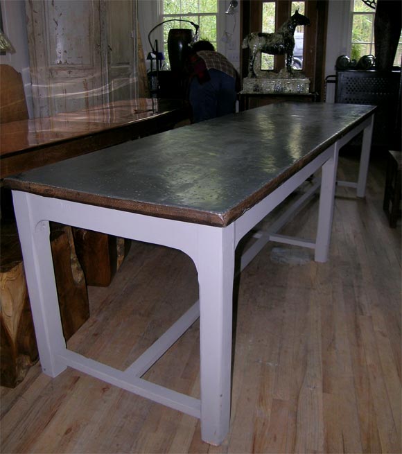 Long French Industrial Table With Metal Top