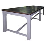 Long French Industrial Table With Metal Top