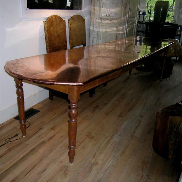 French Banquette Table with Coppertop and Rounded Ends